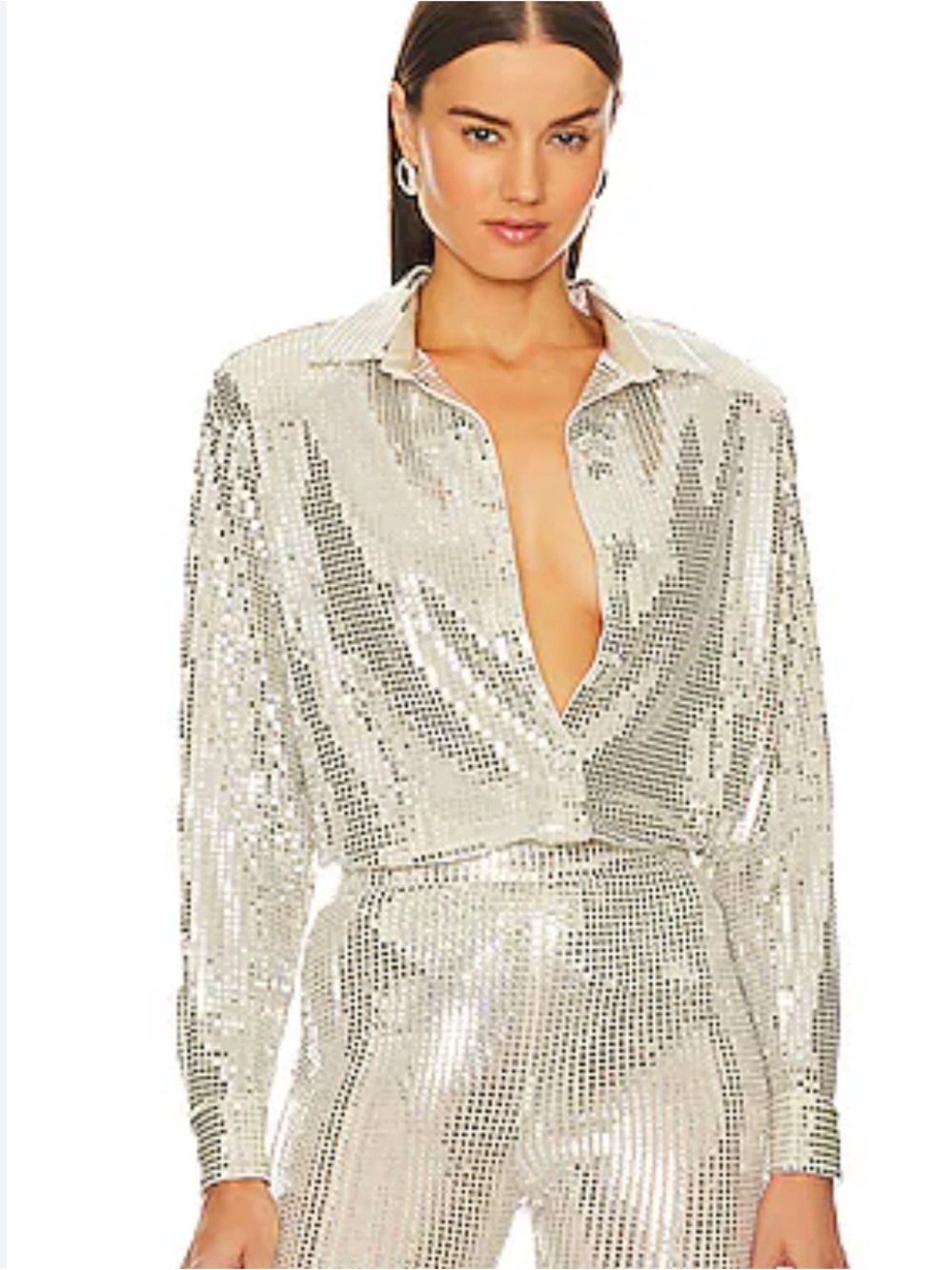 NEW ARRIVALS ILKYAZ OZEL Colette Shirt Le Memphis Silver Sequin Button-Up 34 2